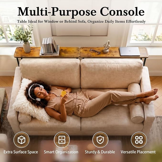 Faesun 33.5 Inch Behind Couch Table, Vacuum Forming Narrow Console Table, Thin Sofa Side Display Table, for Living Room, Bedroom, Rustic Brown
