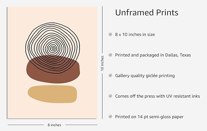 Y2K BOO Boho Abstract UNFRAMED Wall Art Minimalist Stacked Stones Circles Earth Tones Terracotta Mid Century Modern 8x10 Inch Heavyweight Paper Zen Studio Decor