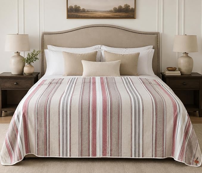 Alpaca Wool Throw Blanket, Rosé Stripes, Queen 95" x 65" | Ultra-Soft, Warm & Breathable, Hypoallergenic, Non-Itchy Alpaca Fabric, Lightweight for Couch, Bed & Travel