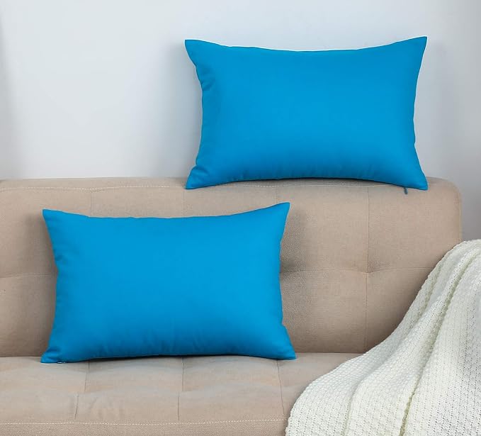 TangDepot Handmade Decorative Solid 100% Cotton Canvas Throw Pillow Covers/Pillow Shams, (12" x18" , Pacific Blue, 1 Count (Pack of 1)) | 100% cotton, same-color zip, machine wash & air dry. For living room, bedroom, office, car. 42 colors, 80 sizes. C...