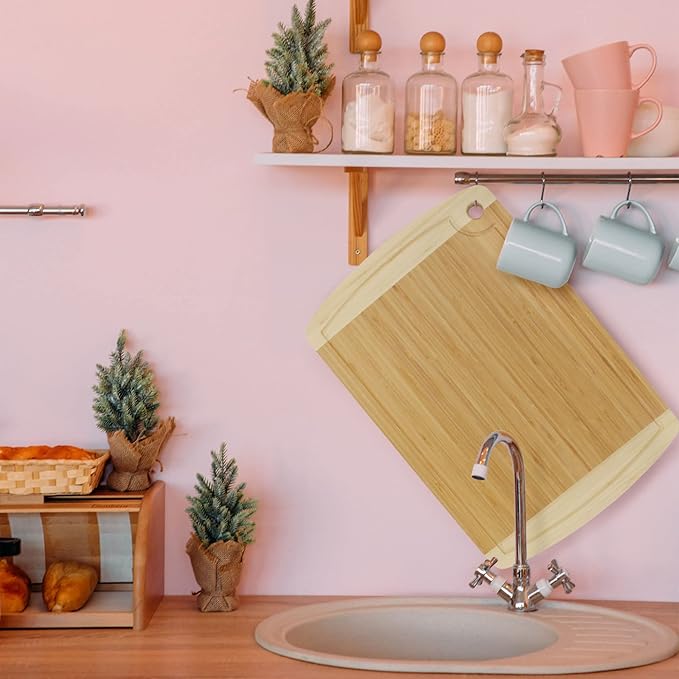 BambooMN Heavy Duty Premium Bamboo Two-Toned Cutting Board w/Hanging Hole - 17.25" x 11.75" x 0.75" - Grooved/Flat - 1 Piece