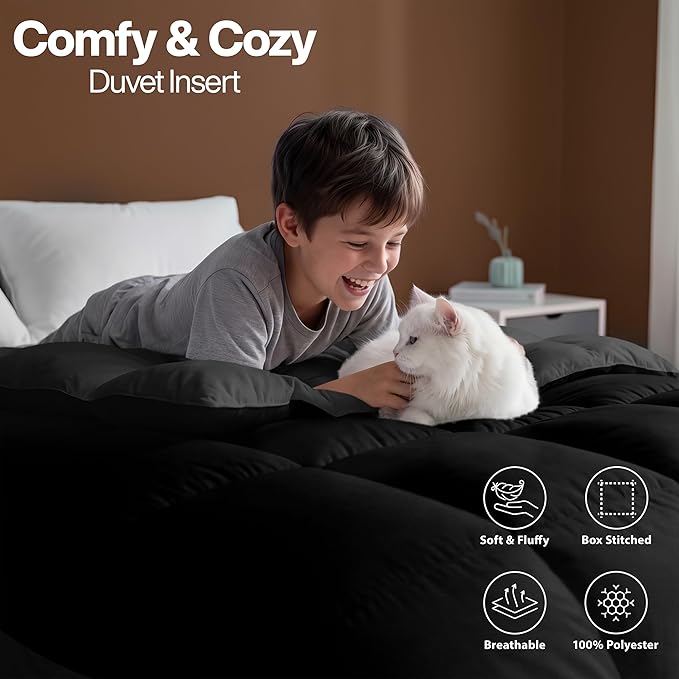 Utopia Bedding Twin Comforter Duvet Insert, Reversible Black/Grey Quilted Comforter with Corner Tabs, Box Stitched Down Alternative Comforters Twin Size 64 x 88 inches