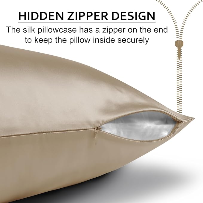 Ravmix Silk Pillow Cases with Zipper, 21momme Mulberry Silk Pillowcase for Hair Skin Health, Soft Smooth Breathable Cool Pillow Cover for Beauty Sleep with Gift Box 1PC(King 20"x36", Taupe)