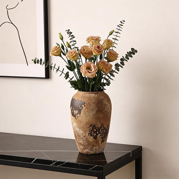 Rustic Ceramic Vase, 10.6 Inch Wabi Sabi Decorative Pottery Flower Vase, Vintage Neutral Vase for Centerpieces, Living Room, Shelf, Entryway, Wedding, Table Decoration