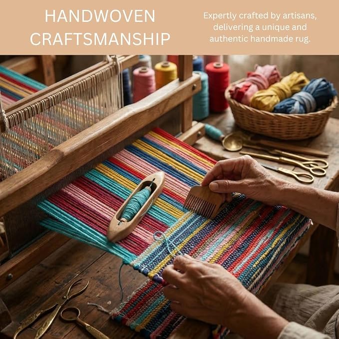 WeWove Hand Woven Chindi Rug Cotton - Boho Rustic Farmhouse Area Accent Throw Rug - Area Floor Carpet for Bedroom Living Room Kitchen Dorm Entryway Hallway - 20x32 inch Area Rug Multicolor