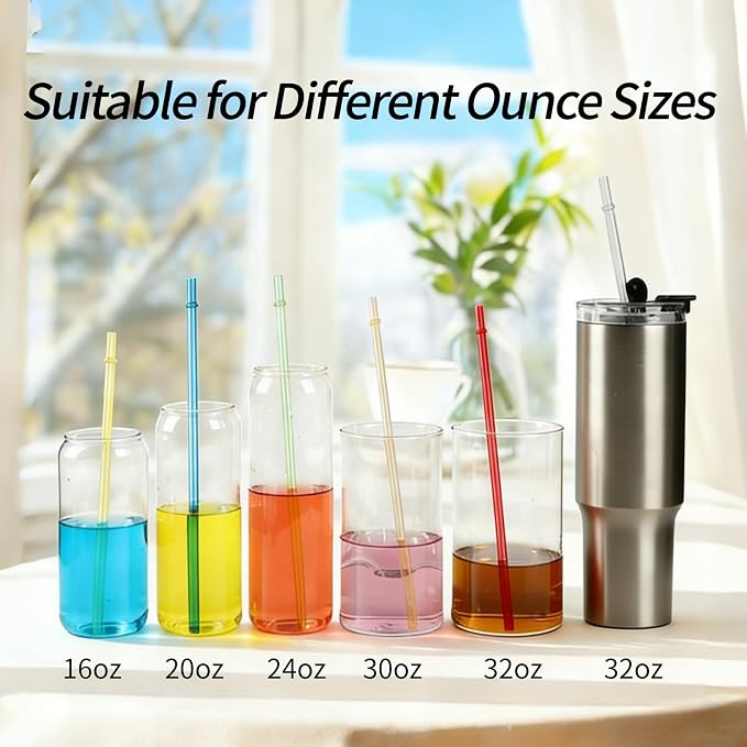 25 Pieces Reusable Plastic Straws with 2 Cleaning Brushes, BPA-Free 10.5" Long 0.29" Diameter, Colorful Drinking Straws for 16-32 oz Tumblers and Mason Jars, Travel Cups & Outdoor Use