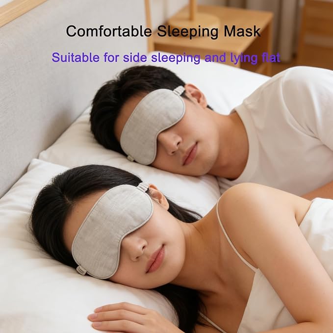 100% Pure Linen Sleep Mask Blackout Eye Mask for Sleeping, Eye Cover with Adjustable Strap - Organic Cotton Core Linen Eyes Mask Breathable for Travel - Gift for Women Men (raw Hemp Color)