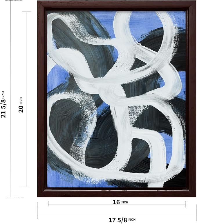 Monem Art Bold Blue Brushstroke Abstract Print - Modern Textured Line Art Poster - Wall Decor for Living Room, Bedroom or Office - 16x20 Brown Framed CANVAS Wall Art by Mareike Bohmer