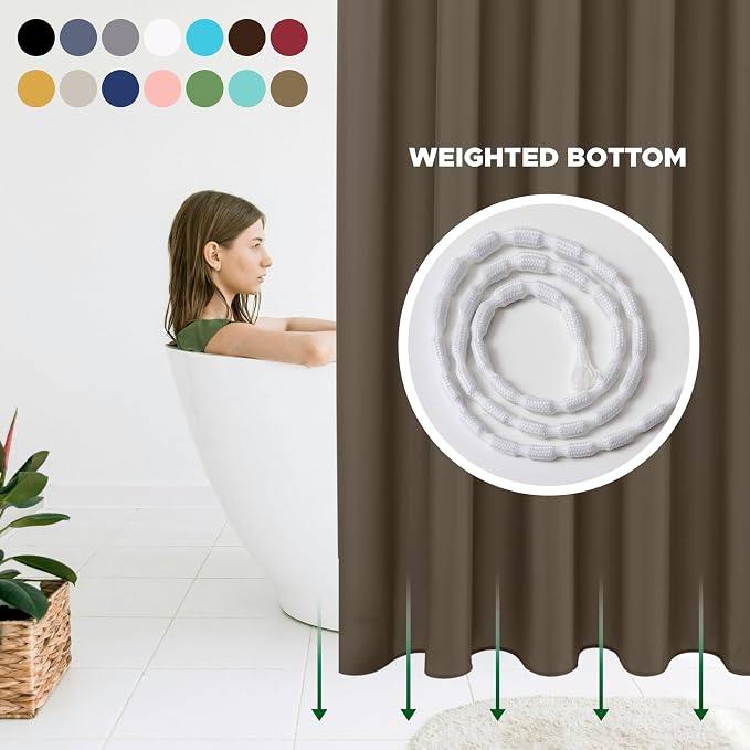 Biscaynebay Hotel Quality Fabric Shower Liners 72 Inch by 72 Inch, Taupe Water Resistant Bathroom Curtains Rust Resistant Grommets Top Weighted Bottom Machine Washable