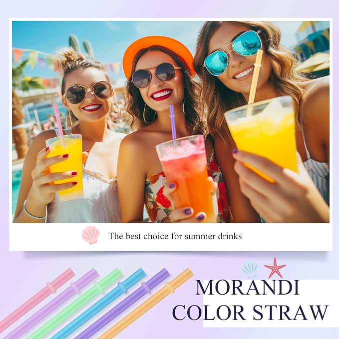 Jovitec 50 Pieces Plastic Straws Reusable for Tumblers Mason Jars Milkshakes Smoothies Reusable Hard Plastic Drinking Straws with Cleaning Brush(9 Inch,Morandi)