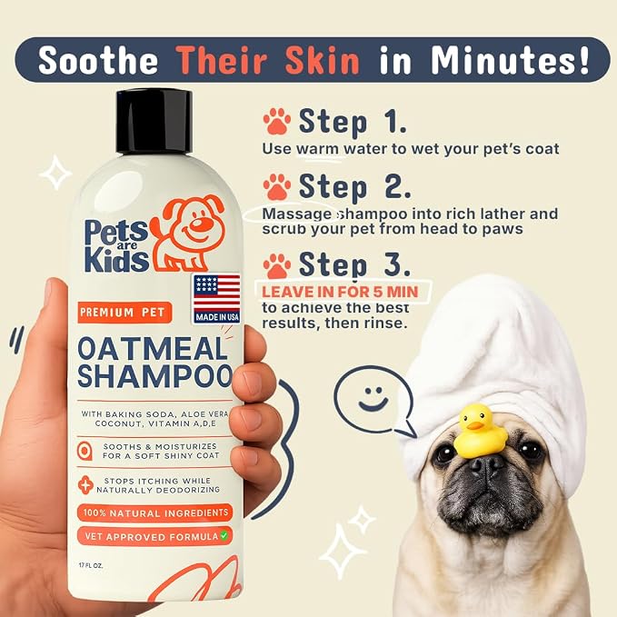 Pets are Kids Premium Oatmeal Shampoo for Dogs, 17 oz – Natural Itch Relief, Dry Skin Soother, Hydrated & Shiny Coat – Gentle Formula with Aloe, Coconut & Baking Soda – Natural & Hypoallergenic