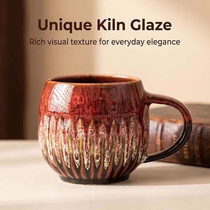 13oz Large Coffee Mug - Unique Handcrafted Look Ceramic Cup, Large Tea Mug, Microwave & Dishwasher Safe (red,Set of 4)