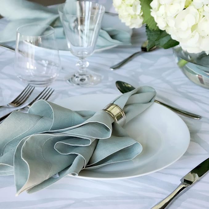 Huddleson Celadon Green Linen Napkin 20x20 (Set of Four) Luxury Italian Linen Napkin Sewn in US