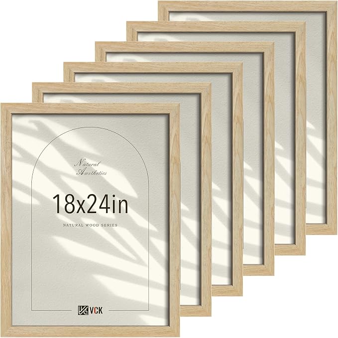 VCK 18x24 Poster Frames Black Set of 6, Wide Border Woodgrain Series Picture Frame, Multi-Directional Display, for Living Room, Bedroom, Home Office, Wall Hanging