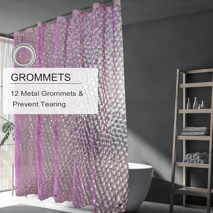 TIKABC Shower Curtain Liner, Eva Pink 4G Lightweight Shower Liner, Plastic Waterproof Shower Curtains, 72x72 inch with 12 Grommet Holes 3 Large Magnetic Weights