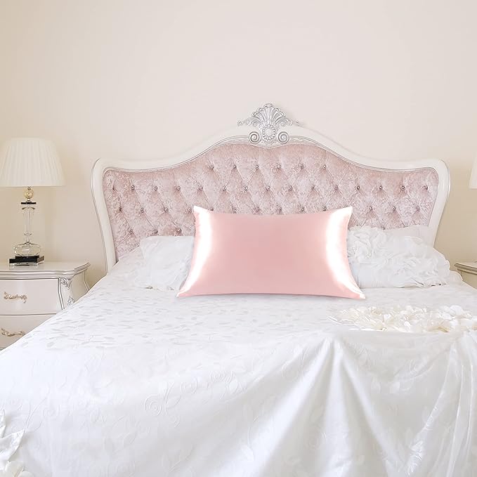 uxcell 1 Pack 100% Charmeuse Pure Silk Pillowcase for Hair and Skin, 350TC 19 Momme Soft Breathable Pillow Case with Hidden Zipper, Pink Standard(20x26inch)