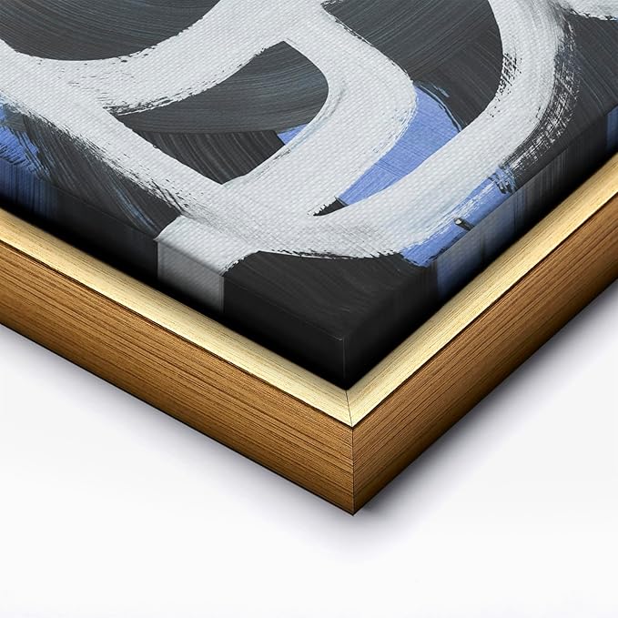 Monem Art Bold Blue Brushstroke Abstract Print - Modern Textured Line Art Poster - Wall Decor for Living Room, Bedroom or Office - 16x20 Gold Framed CANVAS Wall Art by Mareike Bohmer