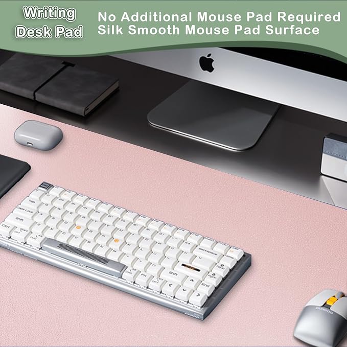 Boutilon Leather Desk Pad Protector,Non-Slip Mouse Pad,Laptop Desk Pad,Office Mouse Mat,Waterproof Leather Desk Blotter,Desk Writing Pad for Office and Home (XXXL-Light Pink,47"x 24")