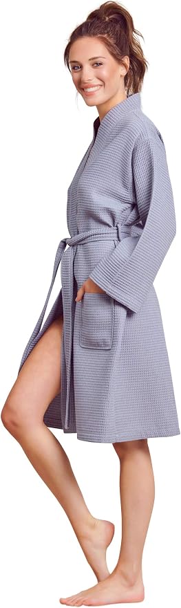 Soft Touch Linen Women's Kimono Waffle Robe-Luxurious & Absorbent & Quick Dry-Cotton & Polyester Blend