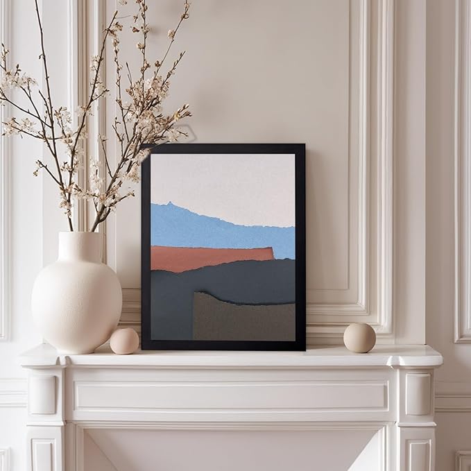 Monem Art Abstract Mountain Landscape Collage Print - Minimalist Scandinavian Art Poster - Wall Decor for Living Room, Bedroom or Office - 12x16 Black Framed Wall Art by Mareike Bohmer