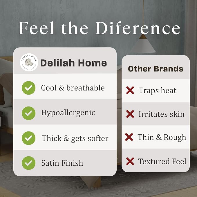 Delilah Home 100% Organic Cotton Queen Pillow Case, GOTS & Vegan.org Verified, Long Stem 300 TC Sateen Bedding, Non-Synthetic, Deep Pocket Fitted Linen, Lightweight, All-Season, 2 Pieces Set - White