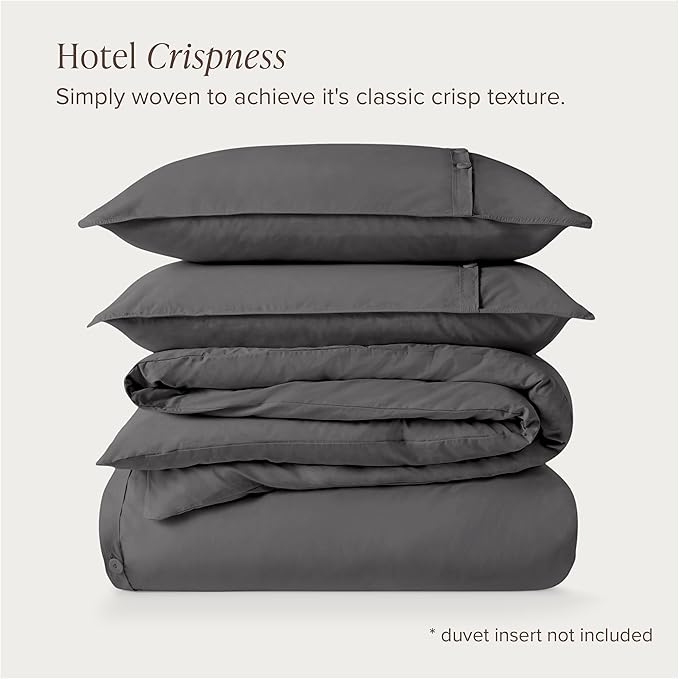 Bare Home 100% Organic Cotton Queen Duvet Cover Set - Crisp Percale Weave - Lightweight & Breathable - Cooling Duvet Cover Set (Queen, Grey)