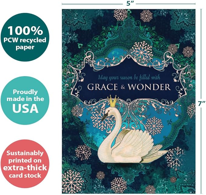 Tree-Free Greetings - Season's Greeting Cards - Artful Designs - 10 Cards + Matching Envelopes - Made in USA - 100% Recycled Paper - 5 x 7 - Grace and Wonder (HB93245)