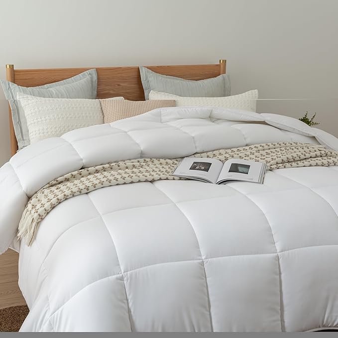 Dorrin Nessin Down Alternative Super Cal King 120x98 Comforter All Season Duvet Insert-Ultra Soft Double Brushed Microfiber Quilt Cover with 8 Corner Tabs (Super King, White)