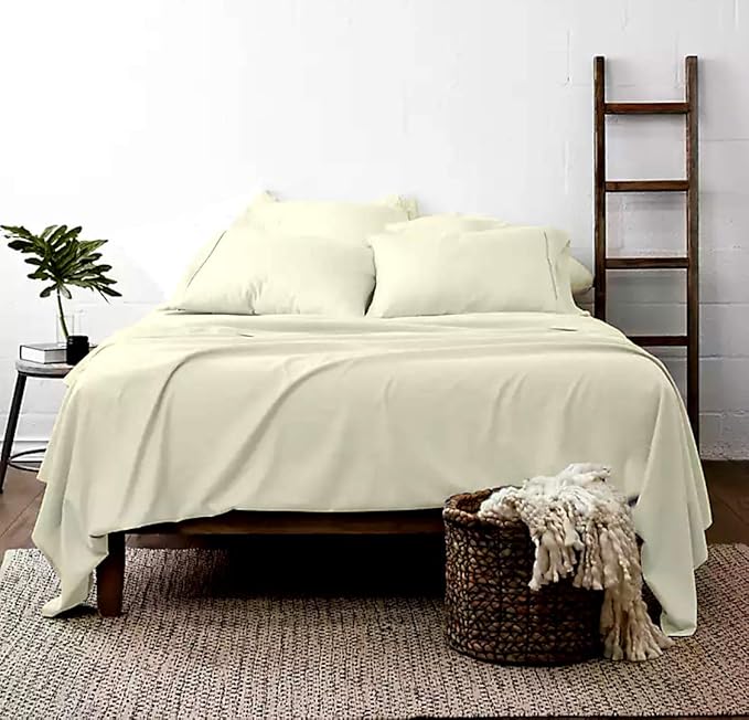 100% Real Certified Organic Cotton Bedsheet Set, Full-XL Size 6 Piece 1000 Thread Count Sheets Sets, [1 Fitted + 1 Flat + 4 Pillowcases], Extra 24" Deep Pocket - Ivory
