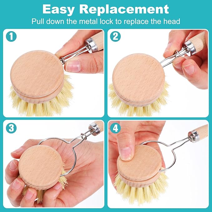 9 PCS Bamboo Dish Brush Set, Multifunctional Dishwashing Bamboo Scrub Brush with Natural Sisal Bristles, Wooden Dish Brush for Cleaning Pots, Pans, Dishes, Vegetables