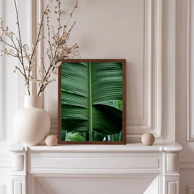 Monem Art Tropical Banana Leaf Photography Print - Minimalist Botanical Nature Poster - Wall Decor for Living Room, Bedroom or Office - 8x10 Brown Framed Wall Art by Mareike Bohmer