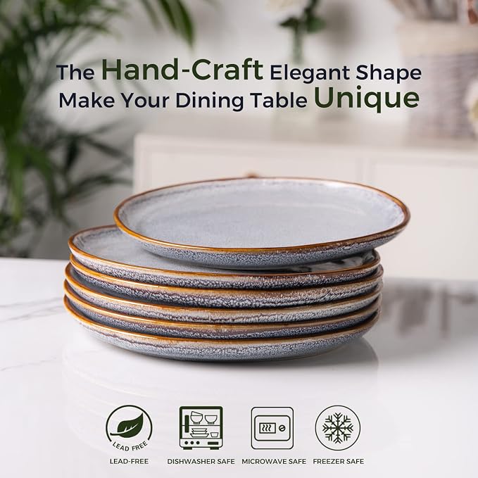 AmorArc Ceramic Plates Set of 6, 8.5 Inch Handmade Reactive Glaze Stoneware Plates set for Dessert, Salad, Appetizer, Small Dinner Plates, Microwave&Dishwasher Safe, Scratch Resistant - Blue