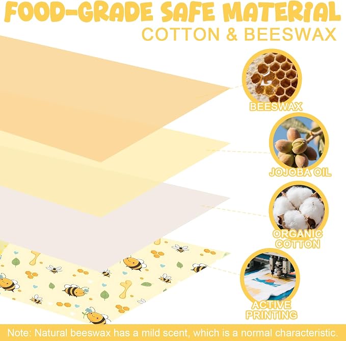 Reusable Beeswax Bowl Covers 4-Pack (6″ 8″ 10″ 12″), Elastic Cotton Food Storage Covers for Bread Proofing, Sourdough Dough & Containers