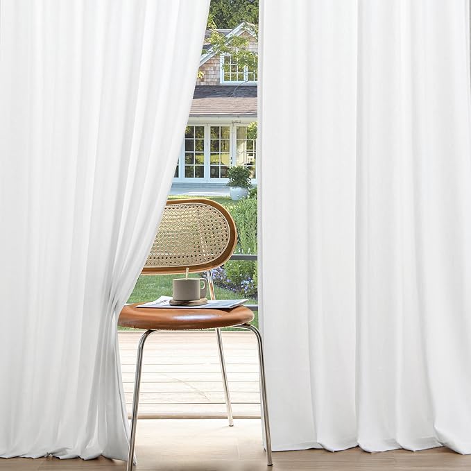 MIULEE Non-See-Through Privacy Linen Curtains 2 Panels, Light Filtering Window Curtains Farnhouse Textured Back Tab Semi Sheer Drapes for Bedroom Living Room, 52 x 63 Inches Long, Pure White