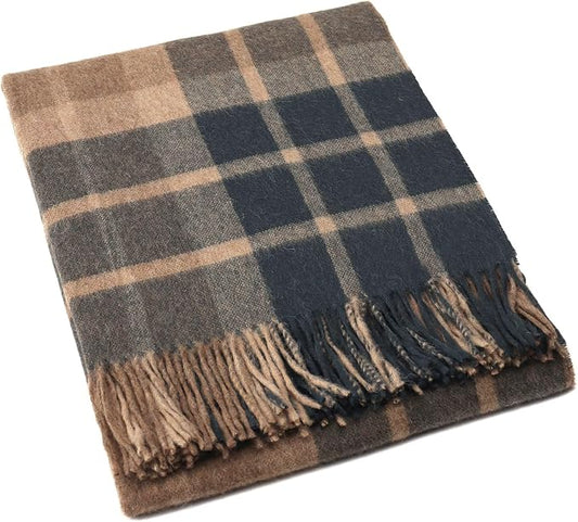 Superfine Alpaca Wool Throw Blanket - Lightweight Alpaca Merino Wool Throw Blankets | Soft Peruvian Alpaca Blanket Wool Blanket Scottish Design 70" x 60" (Dark Forest Green/Camel/Beige)