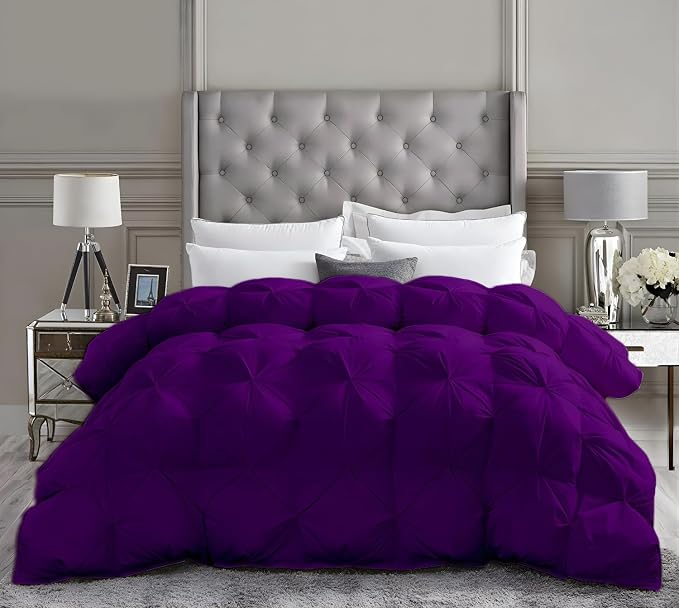 Full Size Down Alternative Comforter 82x86 Inch Purple – 500 GSM Ultra Soft Breathable, Luxury Pintuck Pinch Pleat, All Season Duvet Insert with Corner Tabs, Machine Washable
