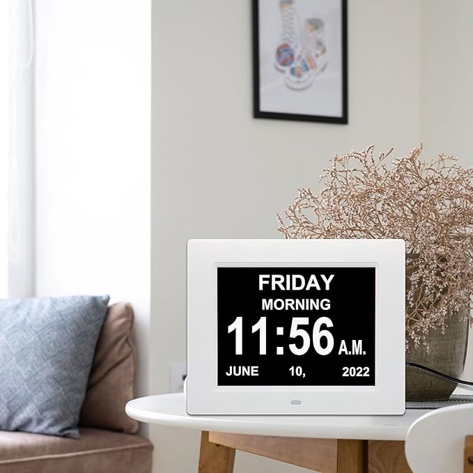 Digital Calendar Date Multi Alarm Clock 8 inch Large Display Auto-Dimming Electic Desk Table Wall Mount Office, Home, Kitchen, Room, School, Bedroom, Living Room (White)
