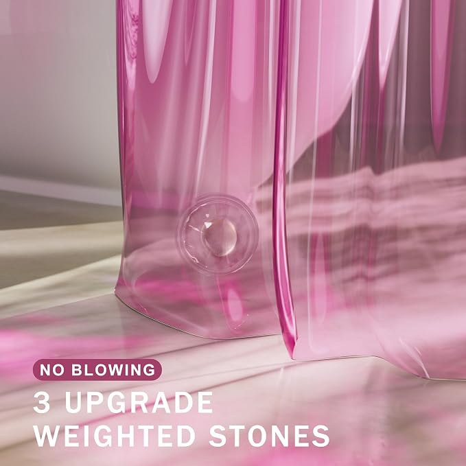 AmazerBath Pink Clear Shower Curtain Liner for Valentines, 100% EVA Soft Heavy Duty Shower Curtain and Liner 2-in-1, 72x72 Luxury Plastic Weighted Shower Liner Bathroom