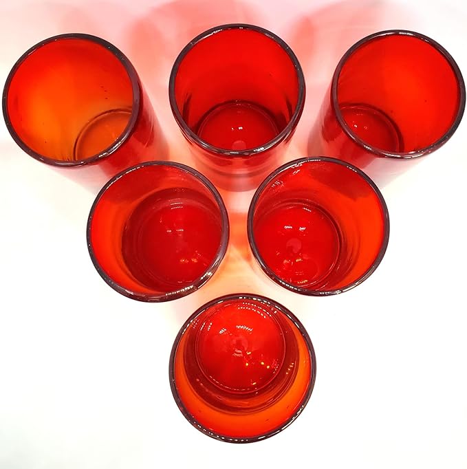 Solid Ruby Red 14 oz Drinking Glasses (set of 6), Recycled Glass, Lead-free, Toxin-Free (14oz Drinking)