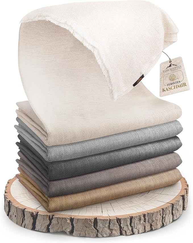 Cashmere Blanket – Hand Woven 100% Pure Wool Throw Blanket, 135 x 270 cm – Fine Herringbone Pattern Cozy, and Soft Blanket for Bed, Sofa, or Couch - Made in Nepal