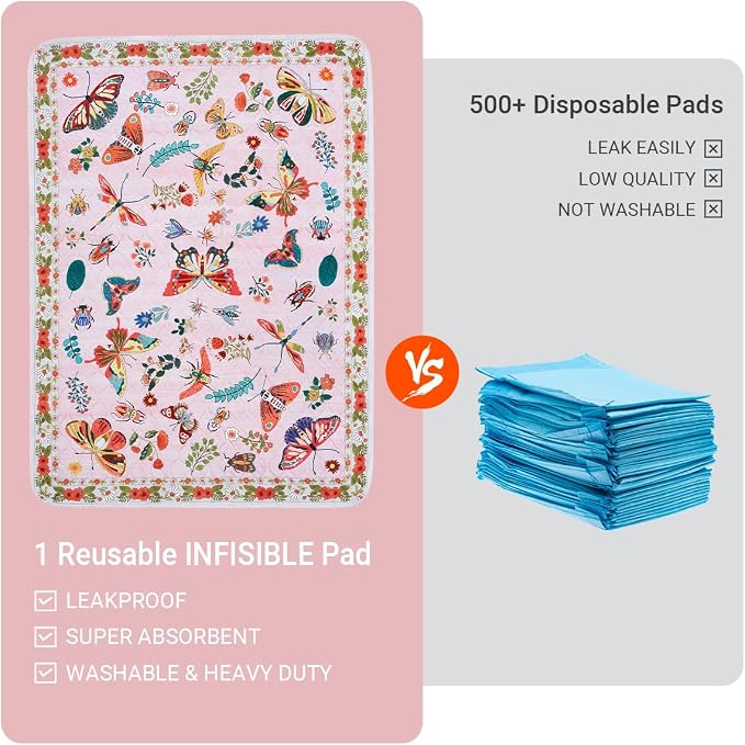 Pink Washable Pee Pads for Dogs and Cats, 2 Pack 40"x26" Spring Absorbent Reusable Puppy Pads for Potty Training, Waterproof Non-Slip Leakproof Whelping Pet Mat for Crate, Playpen, Kennel & Floor