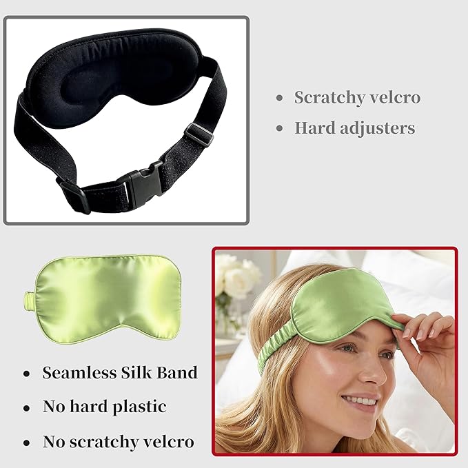 ZLYC 100% Mulberry Silk Sleep Mask Pressure-Free Eye Cover Soft Light Blocking Blindfold for Travel & Nap, Solid Sage Green