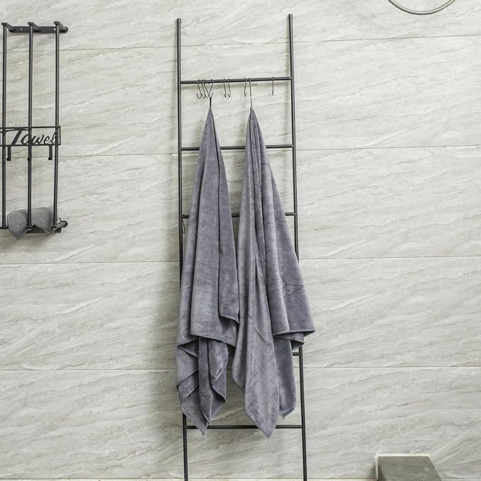 JML Bath Towels for Adult Body, Large Microfiber Bath Towels Set 4 Pack (30" x 60"), Lightweight & Soft Absorbent for Bathroom Spa Gym Yoga Salon Sauna, Grey