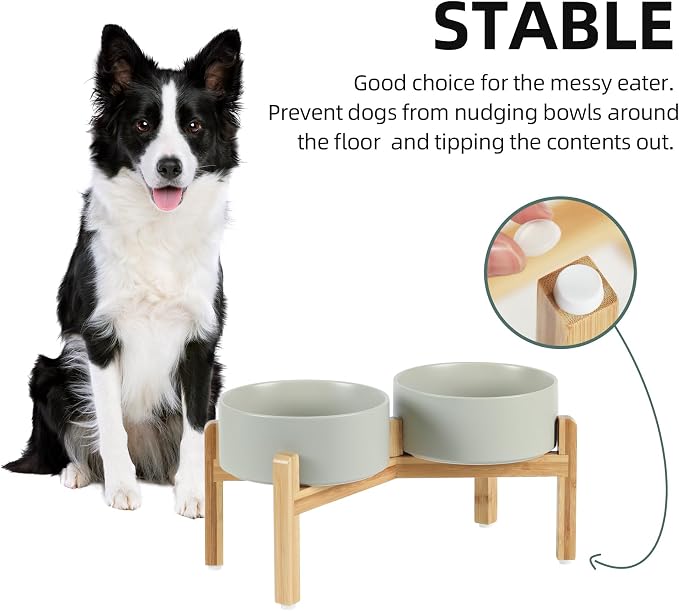 Havniva 7.3” Dog Bowls Elevated Ceramic Dog Food and Water Bowl Set, Double Raised Dog Water Bowl with Stand Non-Slip Rubber Base Large Capacity Feeding Pet Food Bowl for Medium Dogs
