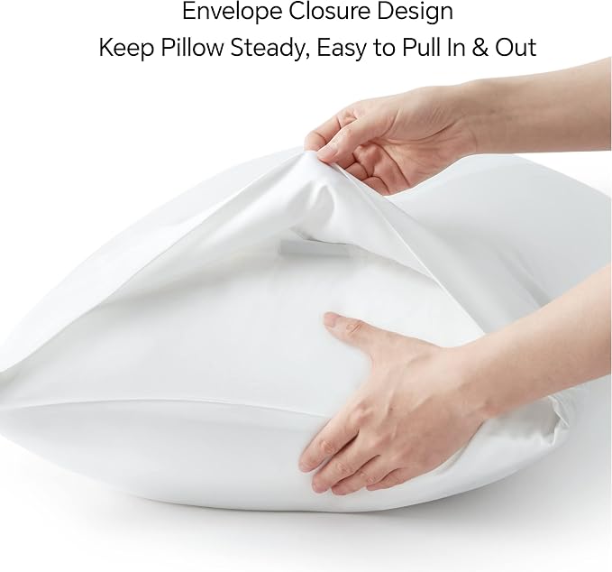 BEDELITE King Size Pillow Cases Set of 2, Rayon Derived from Bamboo, Cooling Pillow Cases for Hot Sleepers & Night Sweats, Breathable and Silky Soft Envelope Pillowcases(White, 20"x36")