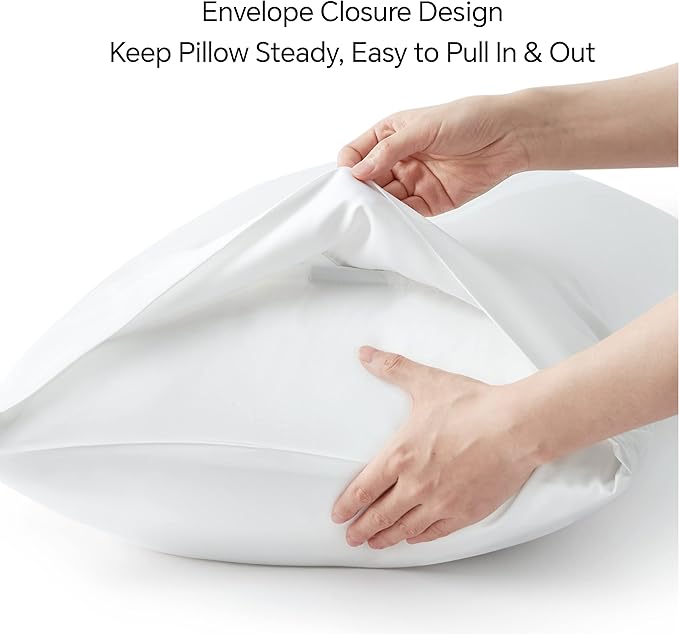 BEDELITE White Pillow Cases Queen Size Set of 2, Rayon Derived from Bamboo，Cooling Pillow Cases for Hot Sleepers & Night Sweats, Breathable and Silky Soft Envelope Pillowcases, 20"x30"