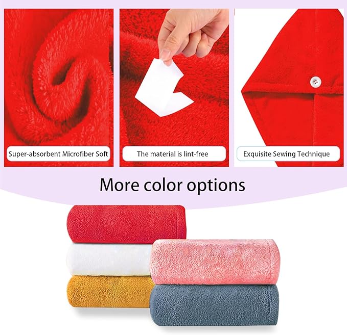 Microfiber Hair Drying Towel Wrap for Women, Hair Turbans Towel for Wet Hair,turbie Twist Hair Towels(The Color of the Picture is for Reference only) (Red-Double Layer)