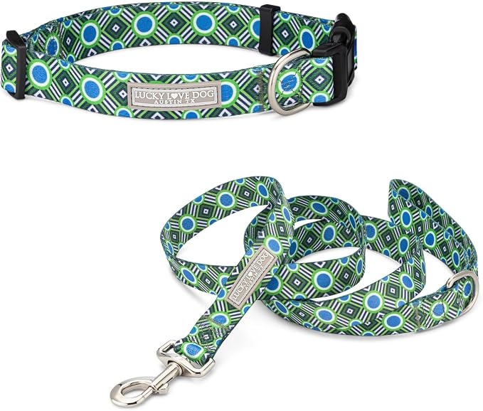 Lucky Love Dog - Easy Click Buckle Dog Collar with Leash Set Combo, Durable & Comfortable for Male & Female Dogs, Pet Collar for Large Dogs, Secure Fit - Leo Combo, Large