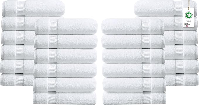 100% Organic Cotton Towels 650 GSM Plush Feather Touch Quick Dry Hand Towel, Pack of 24 GOTS Certified, Oeko-Tex Green Certified, Organic Cotton Hand Towel, 20"X30"