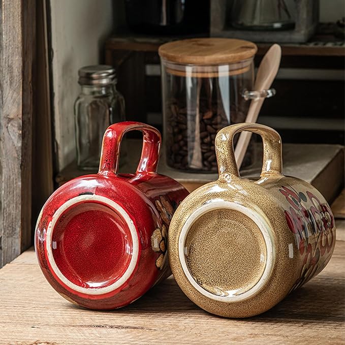 24oz Large Ceramic Coffee Mug with Big Handle, Handmade Kiln Glazed Large Coffee Mug Tea cup, Novelty Mug，Unique Uneven Surface for Office and Home，Microwave and Dishwasher Safe (khaki)